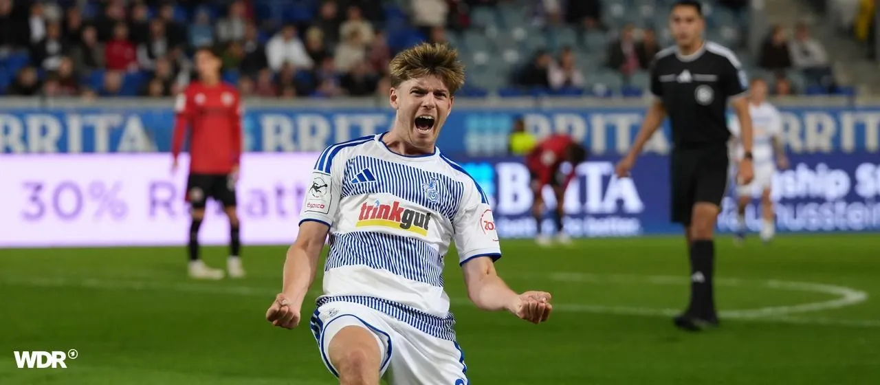 An MSV Duisburg player celebrates a goal