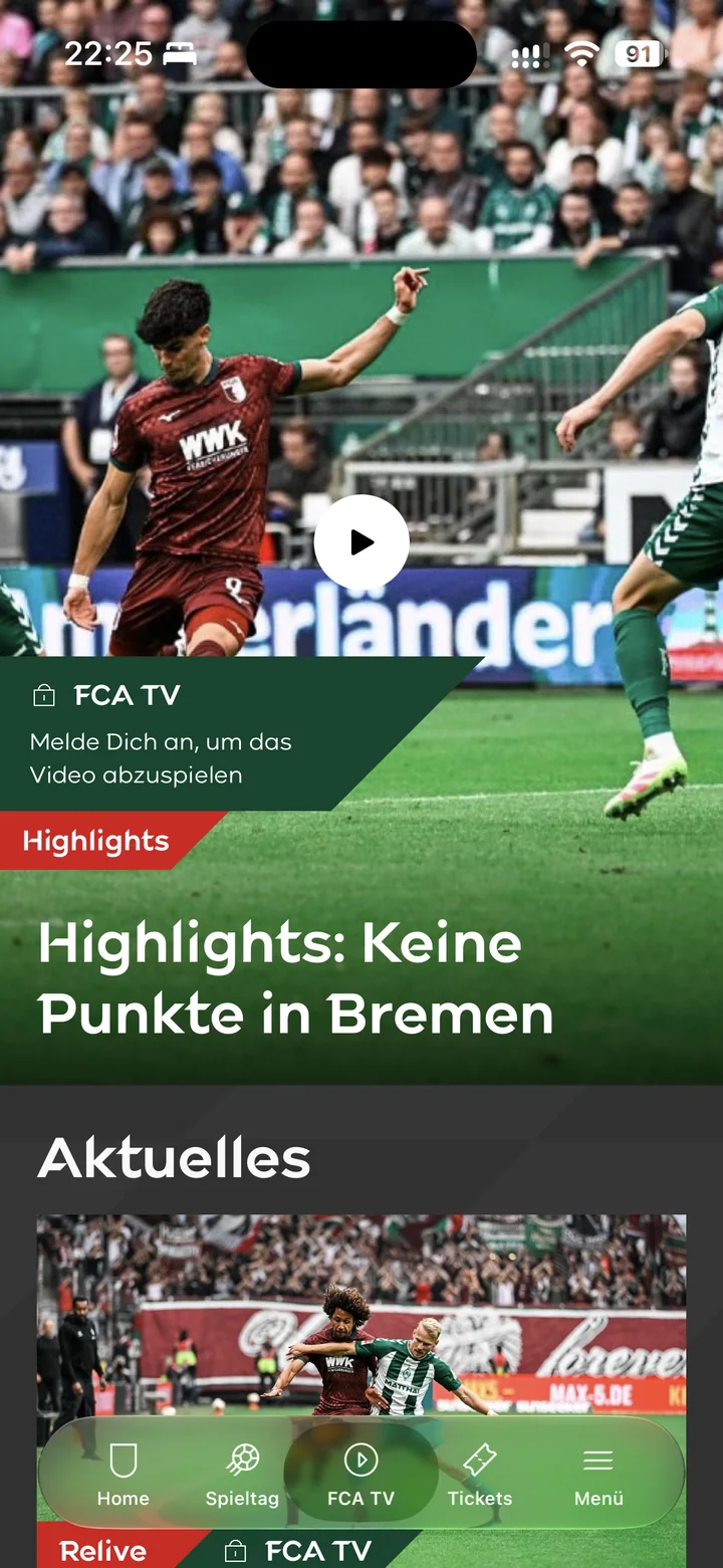 FC Augsburg app: video highlights in club TV