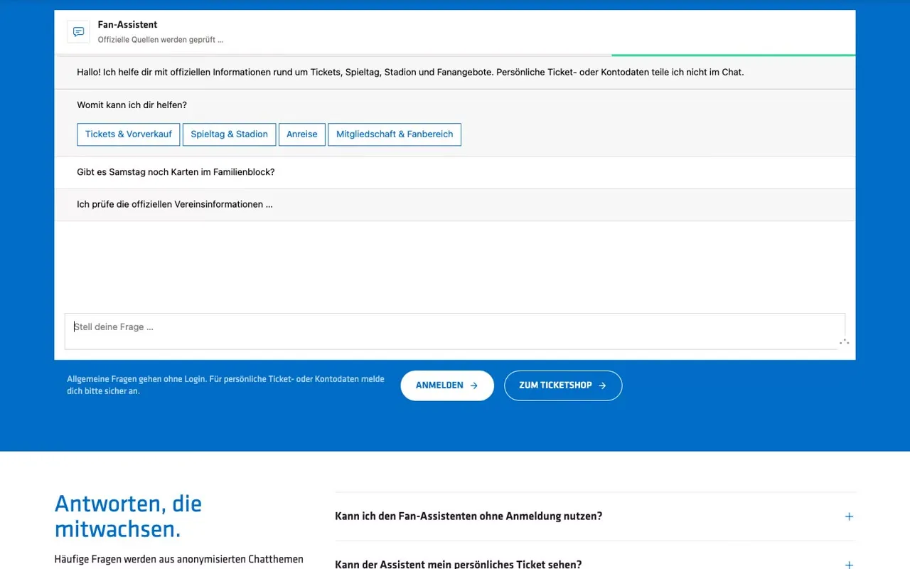 Fan assistant: fans ask questions about tickets, matchday and stadium – around the clock.