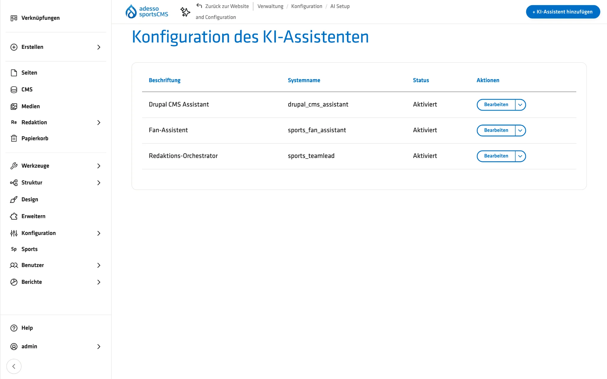AI assistants: configure newsroom, fan and CMS assistants separately.