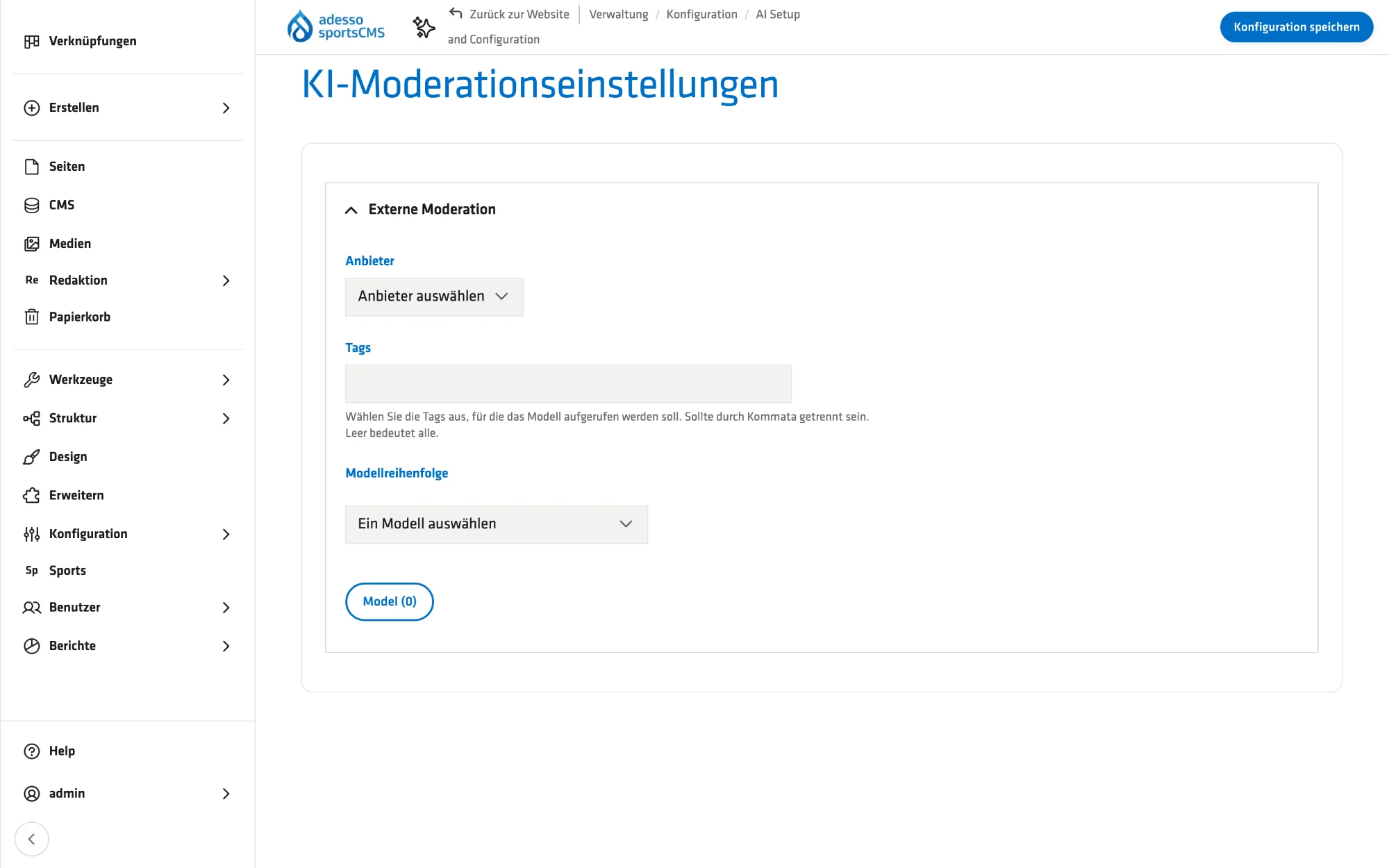 Moderation: external moderation with its own provider and model order.