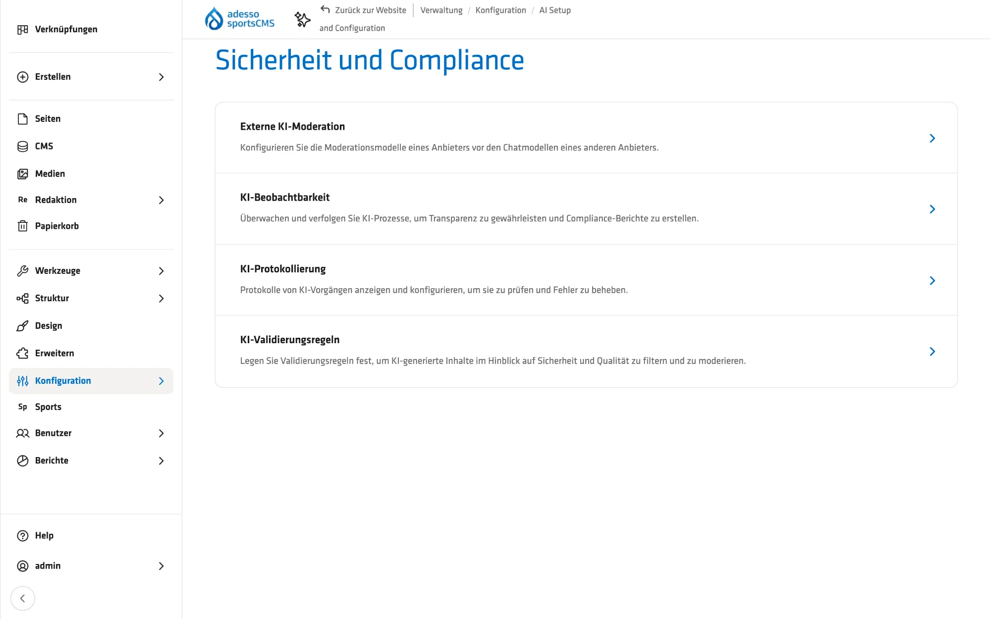 Security & compliance: moderation, observability, logs and validation in one place.